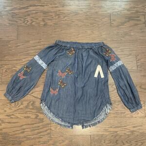 STANDARD GRACE BUTTERFLY EMBROIDERED TRIM Off the Shoulder Top Size Small NEW
